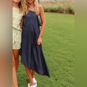 Let Me Be Rope-Neck Asymmetrical Denim Mini Dress
